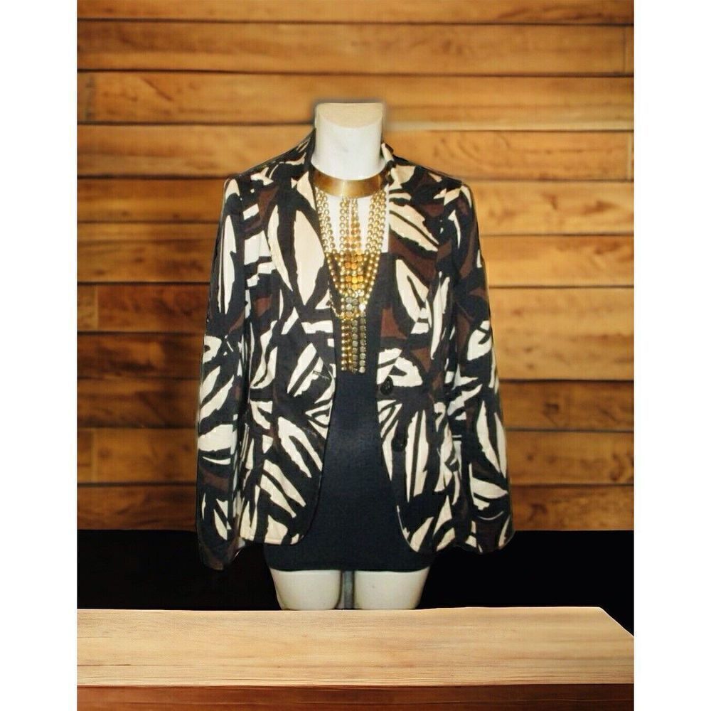 Cache Abstract Black Brown Beige Blazer Jacket – Women’s Size Medium - Picture 7 of 8
